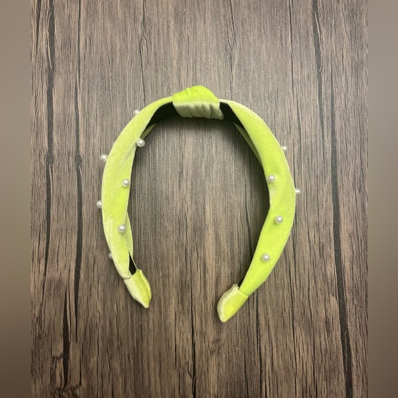 BP Florescent Yellow/Green Knotted Headband with Pearl Accents - Picture 2 of 3